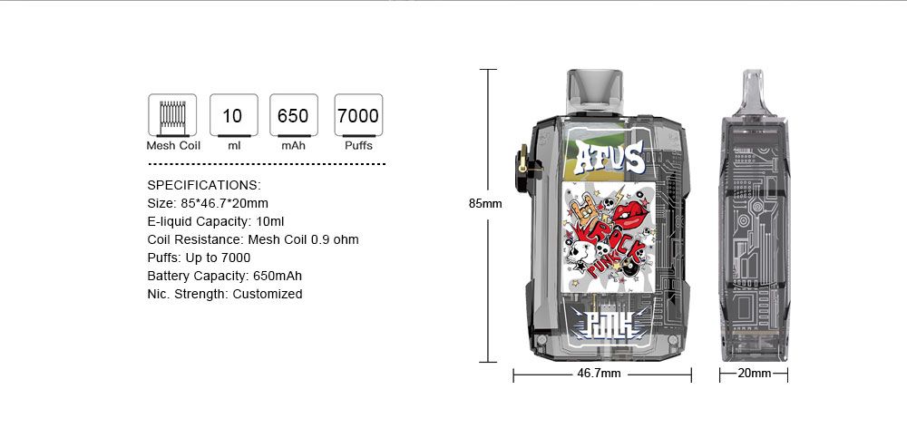DE012 New York NY USA 7000 Puffs Disposable Vapes with rechargeable and adjustable airflow ATVS Vape