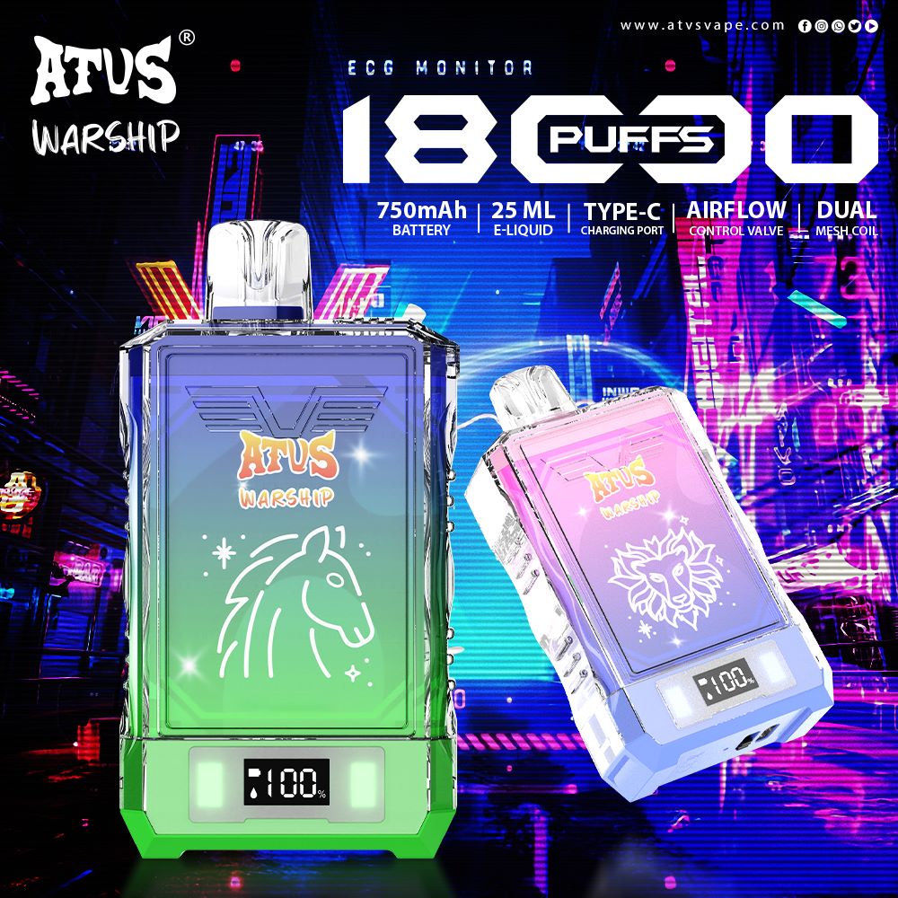 18000 Puffs Disposable Vape with LED display screen and adjustable airflow rechargeable ATVS Vape ATUS 18K Puffs Disposable Vape EU Warehouse Stock Dual Flavor Mesh Coil 750mAh Wholesale