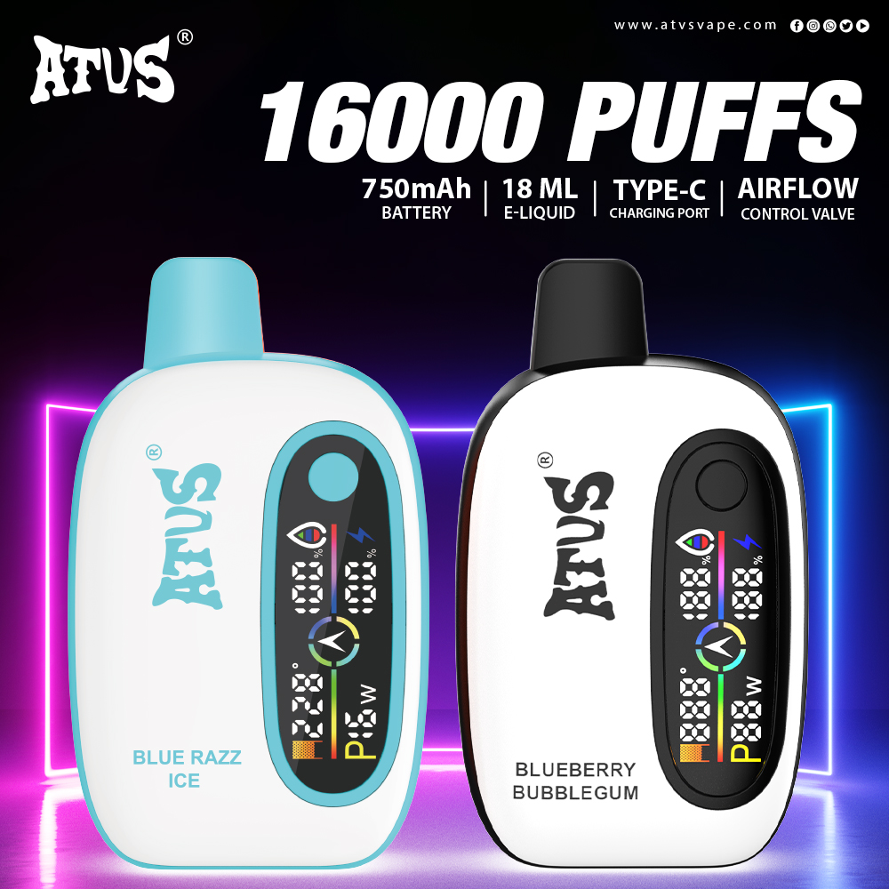 16000 Puffs Disposable Vape with LED display screen and adjustable airflow rechargeable Hot Sales Rechargeable Original Factory E Cigarette 1000mAh Vape EU Europe Germany Netherlands ATVS ATUS wholesale