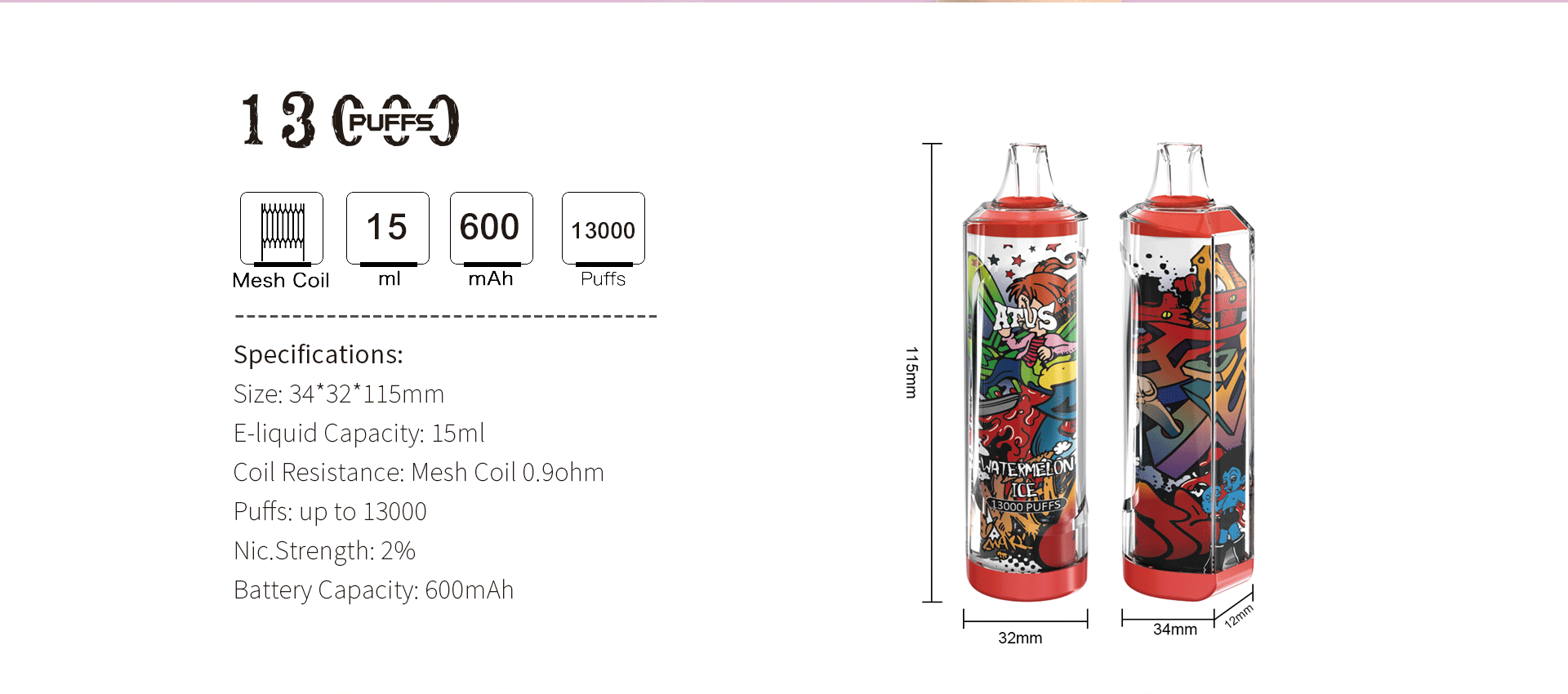 DE018 New York NY USA 13000 Puffs Disposable Vape with rechargeable ATVS Vape