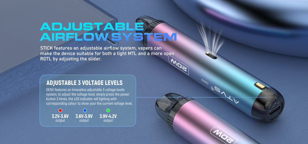 DE020 New York NY USA Refillable Pod Kit System Device with Adjustable Airflow MTL RDL ATVS Vape
