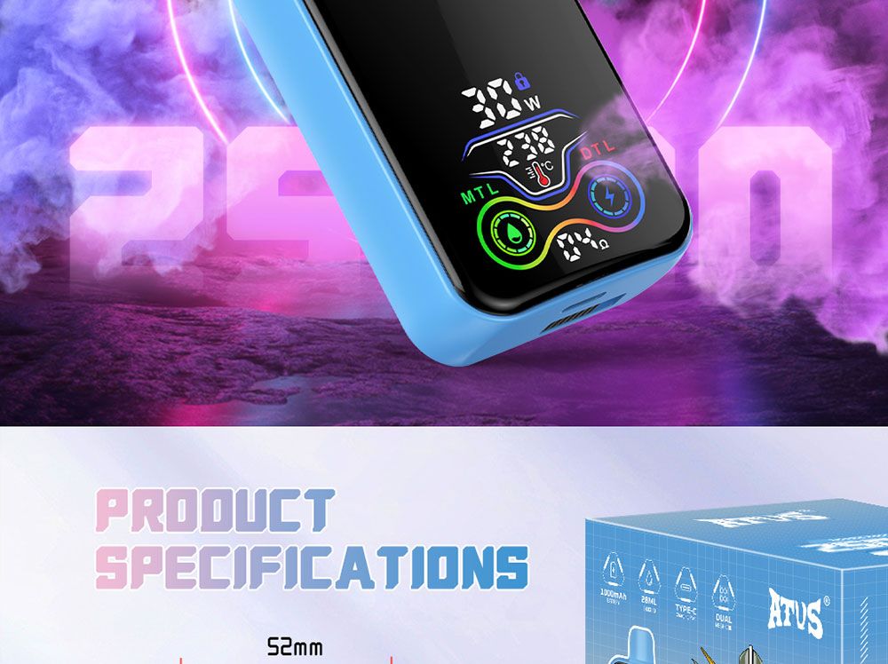 DE022 New York NY USA 25000 Puffs Disposable Vape with Full screen rechargeable and adjustable airflow ATVS Vape
