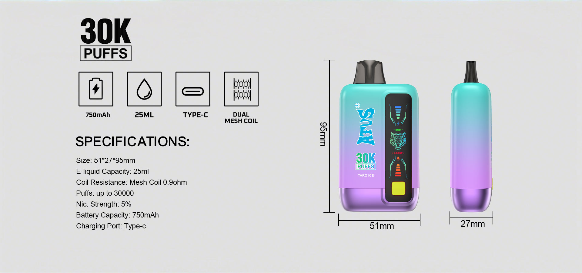 DE026 New York NY USA 30000 Puffs Disposable Vape with LED display screen and adjustable airflow ATVS Vape