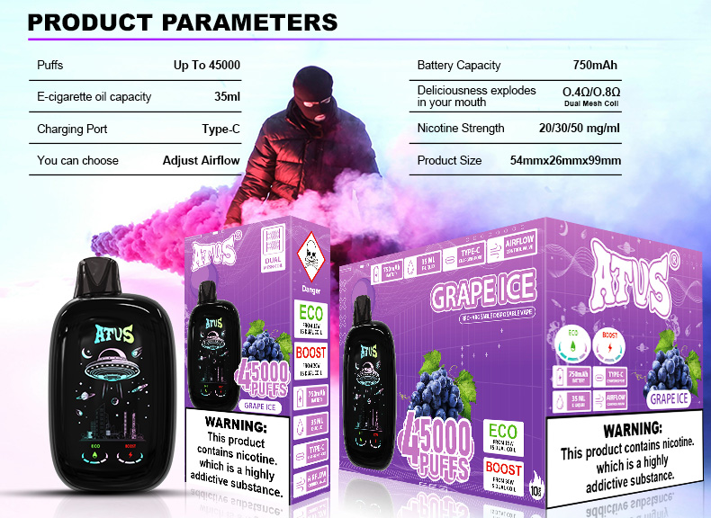 DE027 New York NY USA 45000 Puffs Disposable Vape with rechargeable and adjustable airflow ATVS Vape